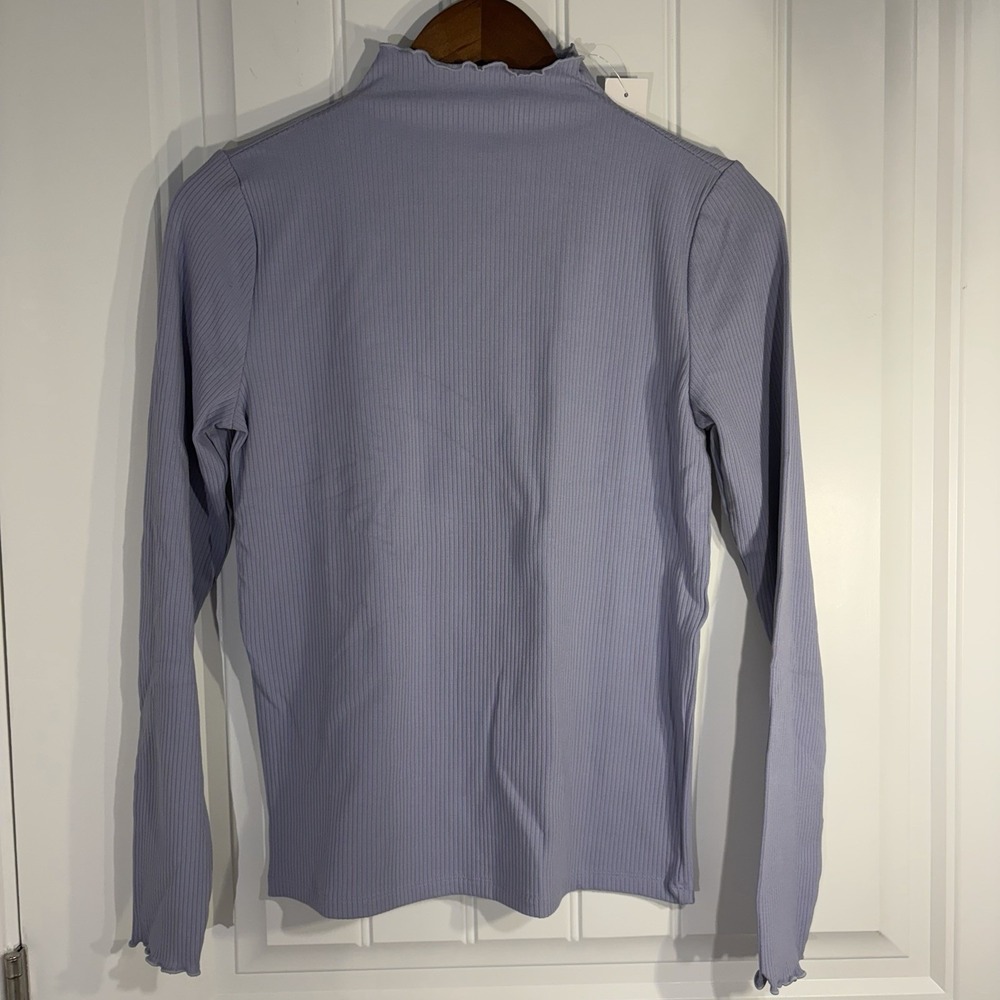 LOFT Lavender Ribbed Mock Neck Long Sleeve Top Slim Fit Stretch Basic M